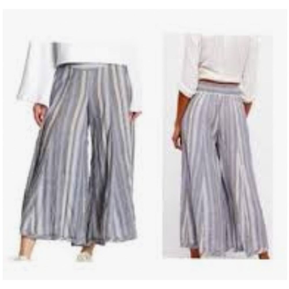 Free People Striped Wide Leg Cropped Pants in Gray and White - Picture 13 of 13